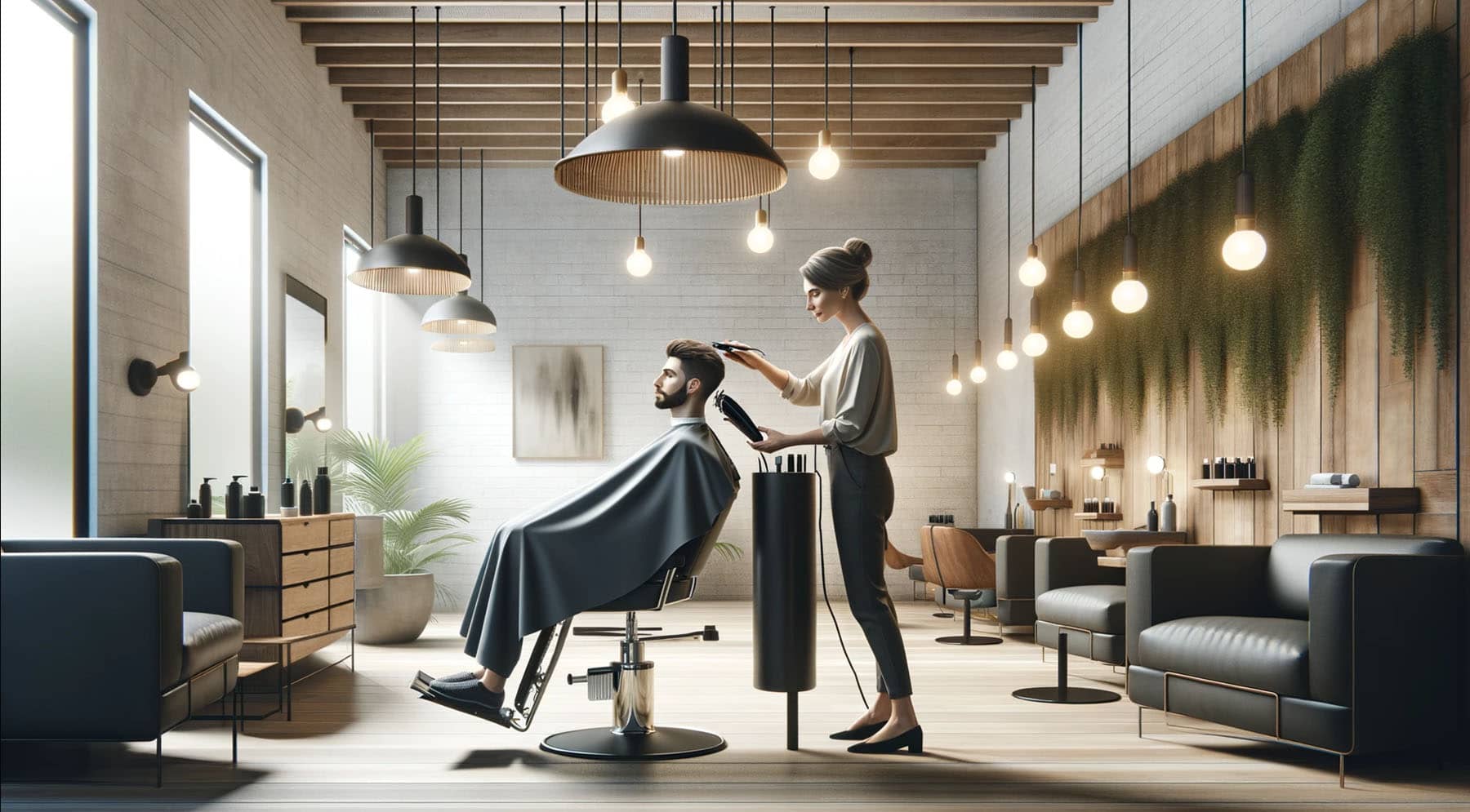 Modern salons interior with a stylist using quiet hair clippers